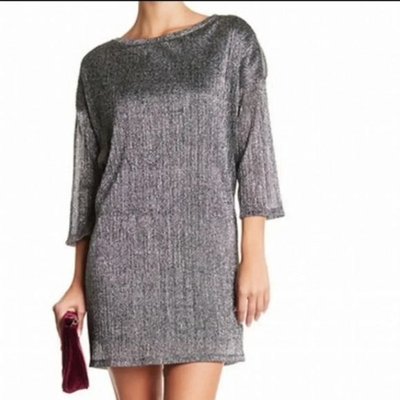 Free Press Metallic Dolman Shift Dress Gray Silver - Picture 1 of 7